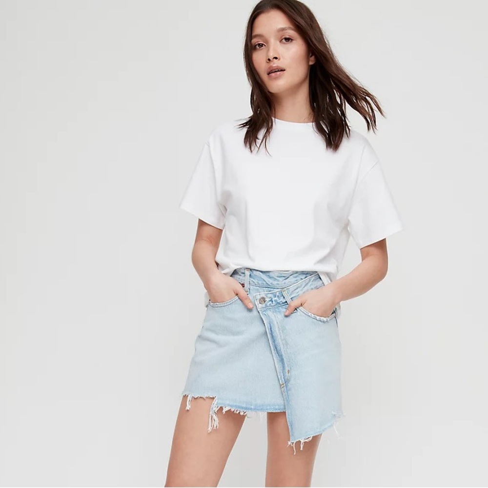 NWOT AGolde criss cross skirt in light denim
